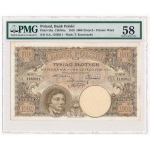 1000 złotych 1919 PMG 58 b.ładny