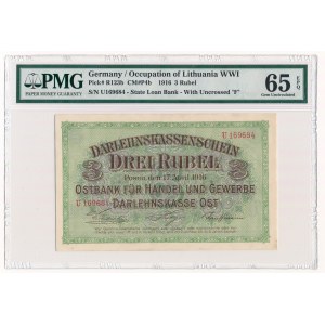 Poznań 3 ruble 1916 PMG 65 EPQ