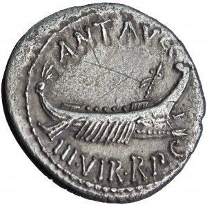 Marc Antony, Legionary AR Denarius, military mint moving with Antony (Patras?), 32-31 BC