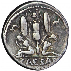 Julius Caesar, denár, mobilná mincovňa v Španielsku, 46-45 pred n. l.