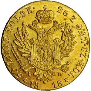 Polsko, Kongresové království, Alexandr I., královské dvojité zlato (50 zlatých ve zlatě) 1818, muži. Varšava