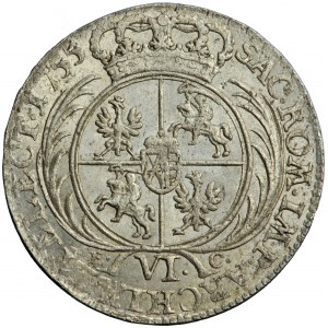 Poľsko (Sasko), August III, šestipensa 1755, m. Lipsko