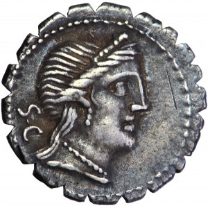 C. Naevius Balbus, zubatý denár (serratus), Řím, 79 př. n. l.