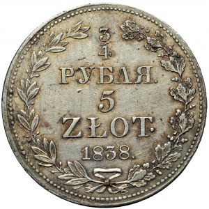 Polska, zabór rosyjski, 3/4 rubla = 5 złotych 1838, men. Warszawa