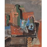 Henryk Hayden (1883 Warsaw - 1970 Paris), Still life with newspaper, pipe, bottle and ace of clubs (Nature morte au journal, pipe, bouteille et as de trèfle), ca. 1918