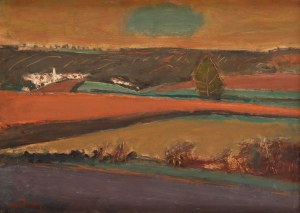 Henryk Hayden (1883 Warszawa - 1970 Paryż), Pejzaż z polami wśród wzgórz, 1963