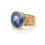 Signet with sapphire and diamonds early 21st century, jewelry