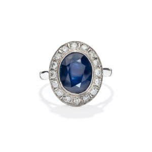 Ring with sapphire and diamonds circa mid-20th century, jewelry
