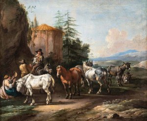 Simon Johannes van Douw (ok. 1630 - 1677), Pasterze z końmi przed ruiną, II poł. XVII w.