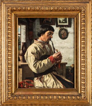 Henryk Dyrdoń (1860 - 1894), Gospodarz bronowicki (Portret kosyniera w chacie), 1884