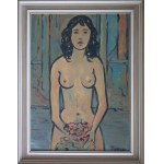 Tymon Niesiołowski(1882-1965),Nude of a girl with a bouquet of flowers