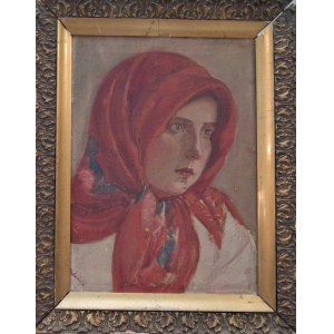 Uzdański,Porträt eines Mädchens mit rotem Schal