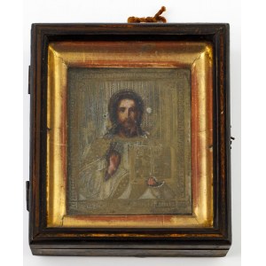 IKONA W KIOCIE, CHRYSTUS PANTOKRATOR, Rosja, k. XIX w.