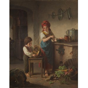 F. Bonier, Genreszene in einer Küche, 1874