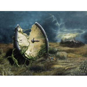 Arkadiusz Mężyński (geb. 1978), Drzemka przy starym zegarze, 2022