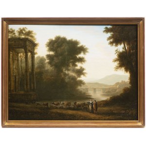 European Master of 18th century, Classical Landscape with Herd of Cattle and Ancient Building