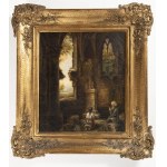 Painter 18th/19th Century. Two Ruined Churches Interiors with a View of the Landscape Through High Windows