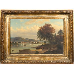 19th Century German Painter, Rhine Bank Landscape With Vineyards