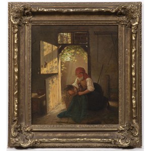Monogrammist of the 19th Century, Peasant Girl with a Rooster in a Basket