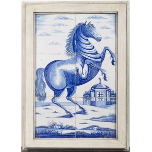 Tile Painting Rising Horse, blue painting, 17th/18th century