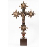 A Processional Cross Lacquered and Gilded Carved Wood Tuscany, 15th Century With Wooden Support.