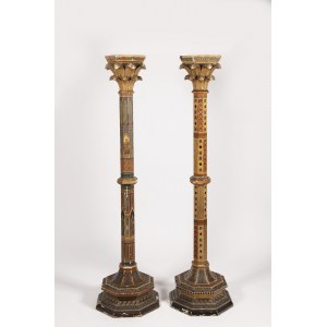 Pair of Neo-Gothic Columns in Sicilian Lacquered Wood, 19th Century