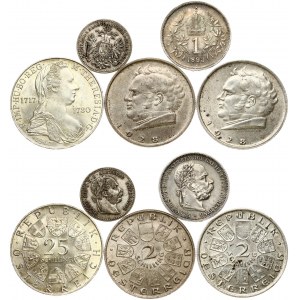 Austria 10 Kreuzer - 25 Schilling (1870-1967) Lot of 5 Coins