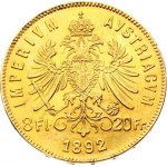 Austria 8 Florins-20 Francs 1892 Restrike - UNC