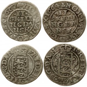 Denmark 2 Skilling 1664 & 1667 Lot of 2 Coins