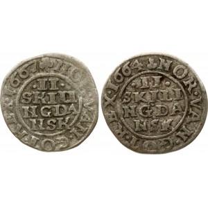 Denmark 2 Skilling 1664 & 1667 Lot of 2 Coins
