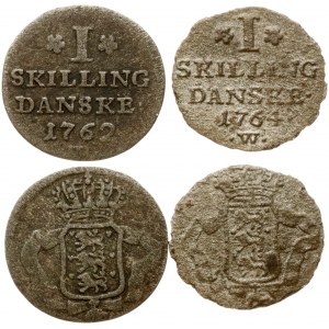 Denmark 1 Skilling 1762 & 1764 Lot of 2 Coins