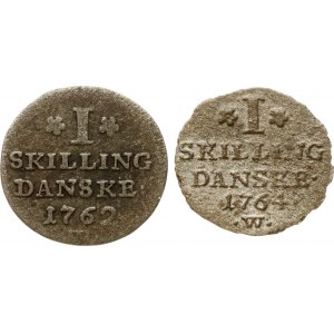 Denmark 1 Skilling 1762 & 1764 Lot of 2 Coins