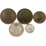 Denmark 2 - 5 Ore & 1 Krone (1898-1906) & Danish West Indies 5 Cents 1859 Lot of 5 Coins