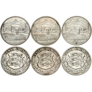 Estonia 2 Krooni 1930 Toompea Fortress at Tallinn Lot of 3 Coins