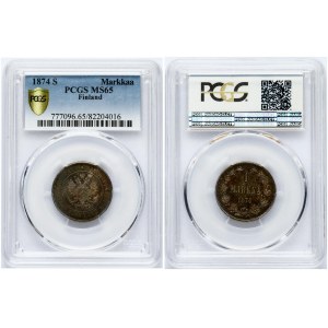 Russia For Finland 1 Markka 1874 S PCGS MS 65 MAX GRADE