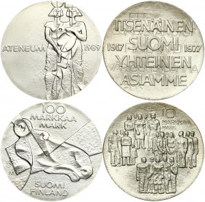 Finland 10 Markkaa 1977 Independence & 100 Markkaa 1989 Pictorial Arts of Finland Lot of 2 Coins