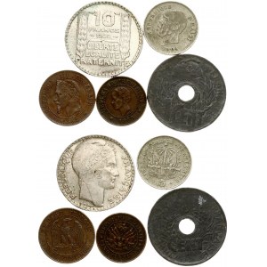 France 2 Centimes 1862K and other Coins Lot of 5 Coins