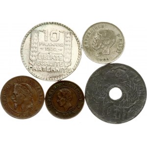 France 2 Centimes 1862K and other Coins Lot of 5 Coins
