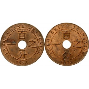 French Indochina 1 Centime 1938 A Lot of 2 Coins