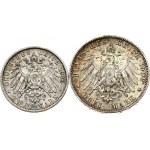Germany Prussia 2-Mark 1905 & 3-Mark 1908 Lot of 2 Coins
