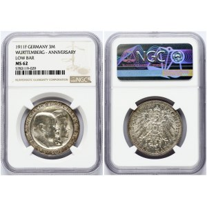 Germany WÜRTTEMBERG 3 Mark 1911F Silver Wedding Anniversary NGC MS 62