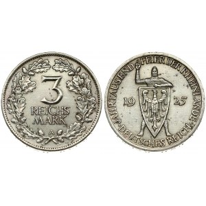 Germany 3 Reichsmark 1925A Rheinlande - XF+