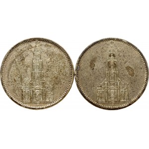 Germany Third Reich 5 Reichsmark 1934A & 1935A Potsdam Garrison Church Lot of 2 Coins