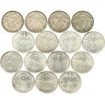 Germany Third Reich 2 Reichsmark (1937-1939) Paul von Hindenburg Lot of 15 Coins