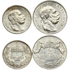 Hungary 1 & 2 Korona (1912-1915) Lot of 2 Coins
