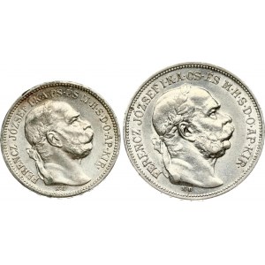 Hungary 1 & 2 Korona (1912-1915) Lot of 2 Coins
