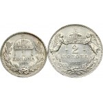 Hungary 1 & 2 Korona (1912-1915) Lot of 2 Coins