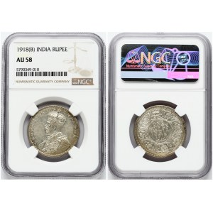 India - British 1 Rupee 1918(B) NGC AU 58