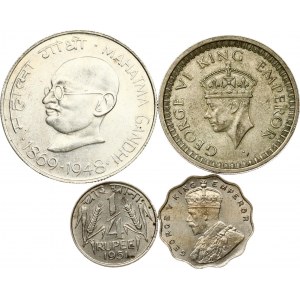 India British 1 Rupee 1942 and other India Coins Lot of 4 Coins