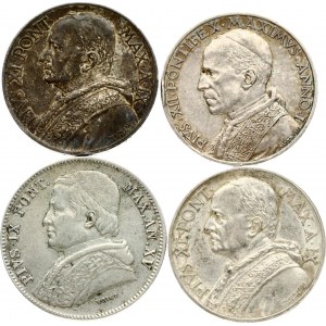 Italy PAPAL STATES 20 Baiocchi & 5 Lire (1861-1939) Lot of 4 Coins